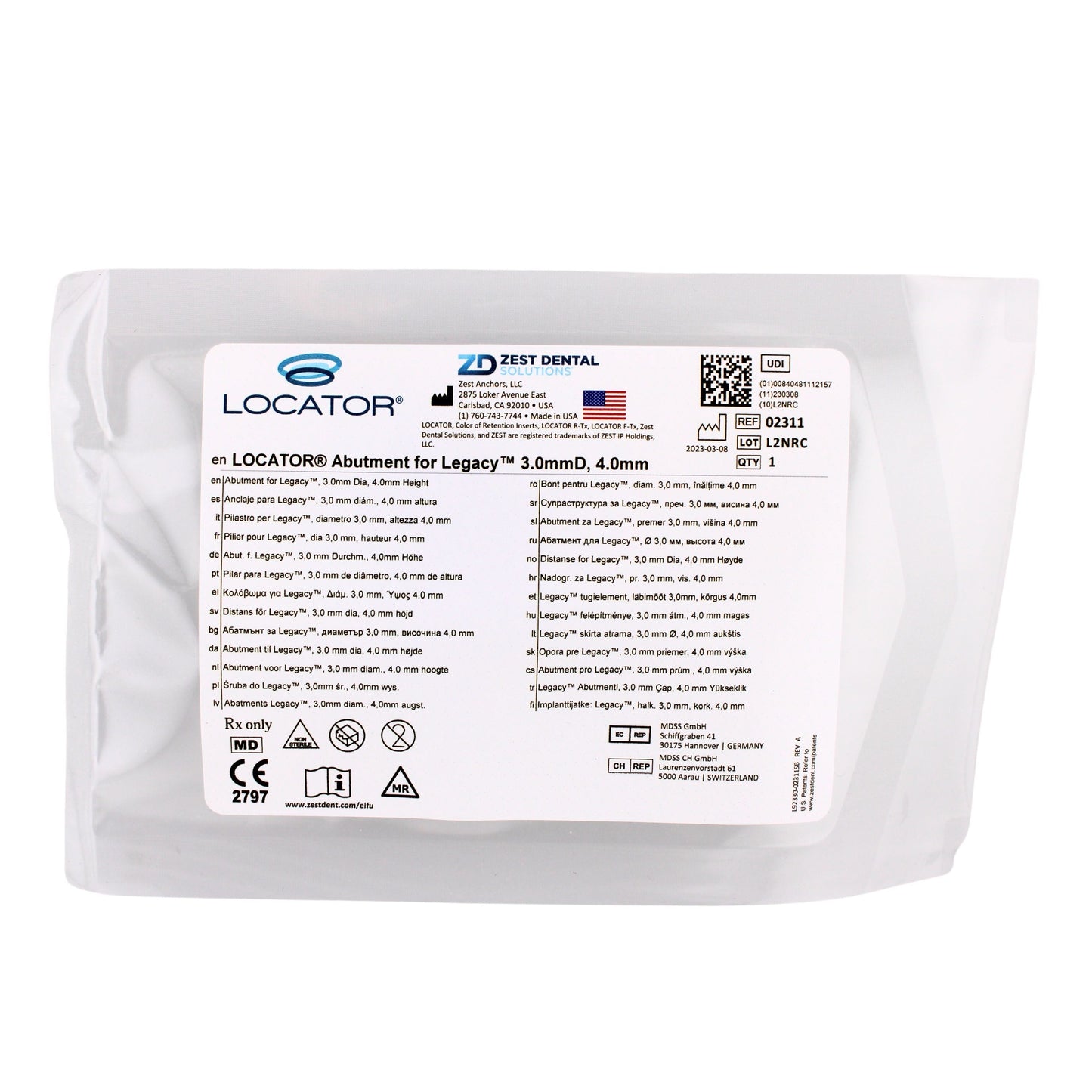 Dental Locator Abutment for Implant Direct Legacy Implants, Ref#02311, By Zest Dental Solutions
