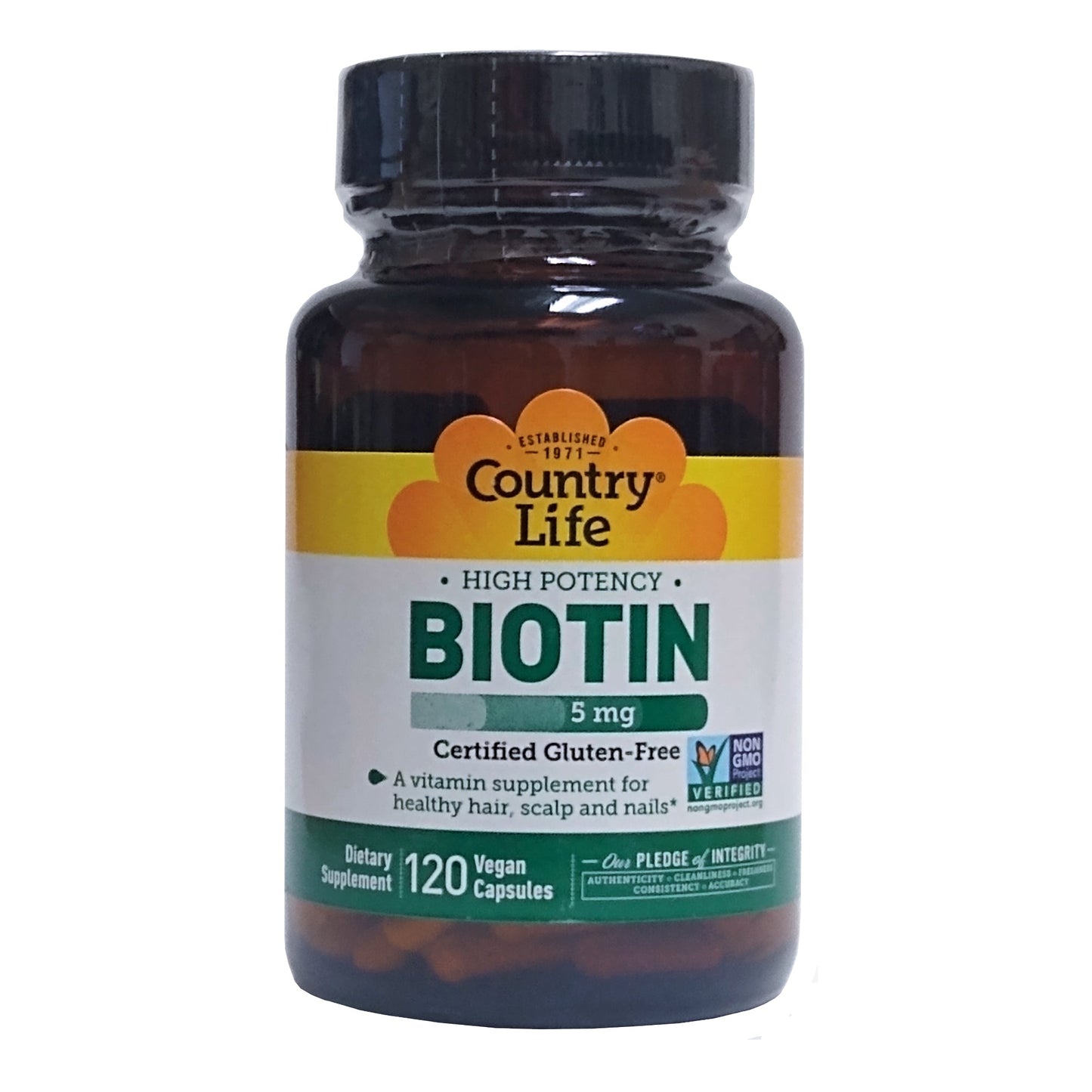 Country Life Biotin, 120 Vegan Capsules, 5mg, 1 Bottle Each, By Country Life LLC