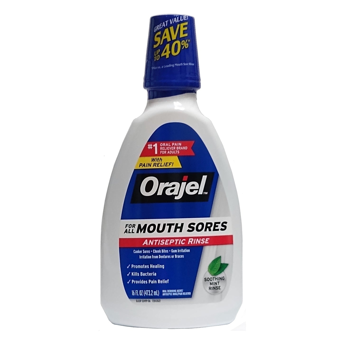 Orajel Mouth Sores Antiseptic Rinse, 16 fl. oz, Soothing Mint, 1 Bottle Each, By Church and Dwight