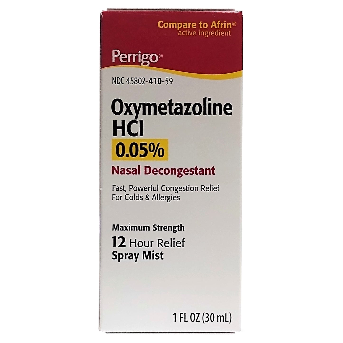 Perrigo Nasal Decongestant 12 Hour Relief Spray Mist 1 Fl OZ, One Box, By Perrigo