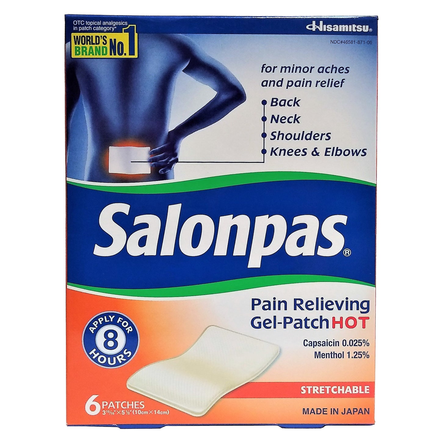 Salonpas Pain Relieving Gel-Patch Hot, 6 Count, 1 Pack Each, By Hisamitsu Pharmaceutical Co., Inc.