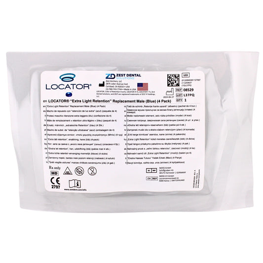 Dental Locator Extra Light Retention Replacement Male Blue 4 Pack, Ref# 08529, By Zest Dental Solutions