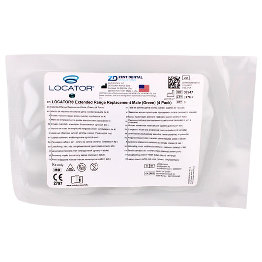 Dental Locator Extended Range Regular Retention Replacement Male, Green 4 Pack, Ref#08547, By Zest Dental Solutions