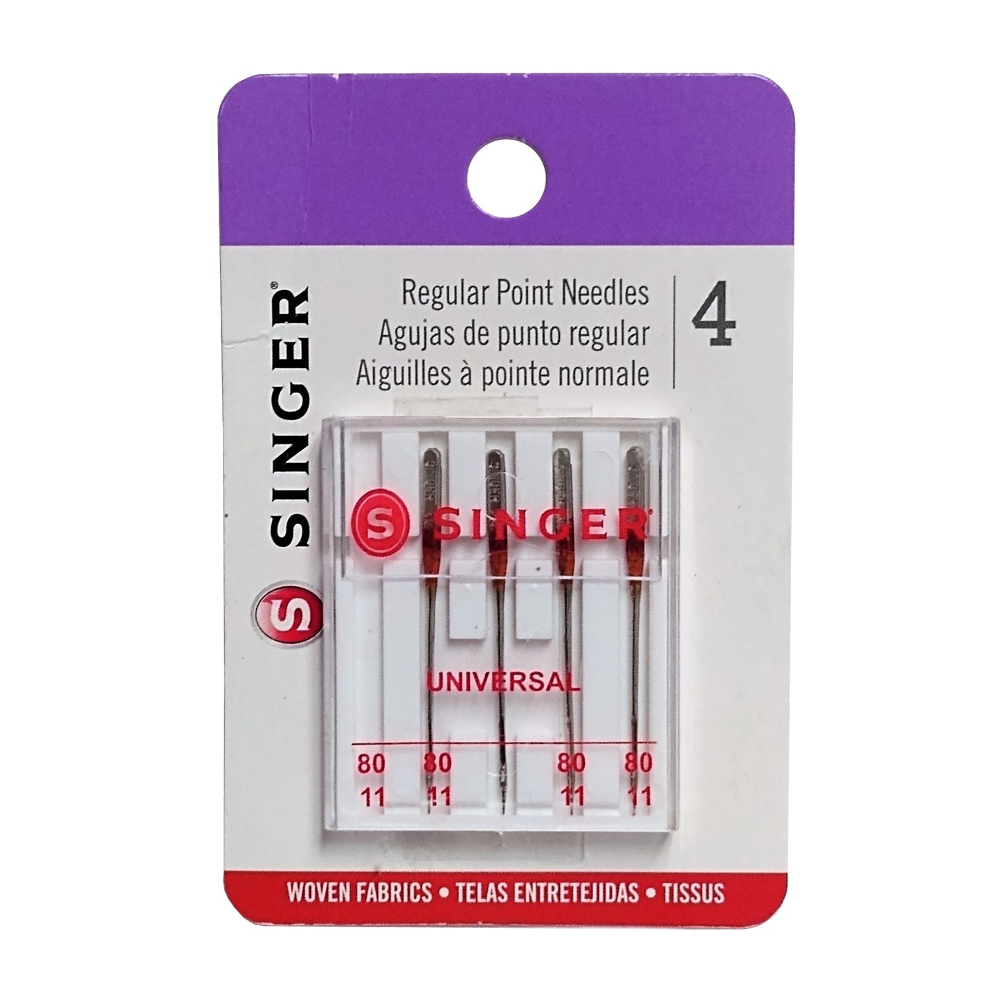 Singer Regular Point Needles, 4 Count, 1 Card