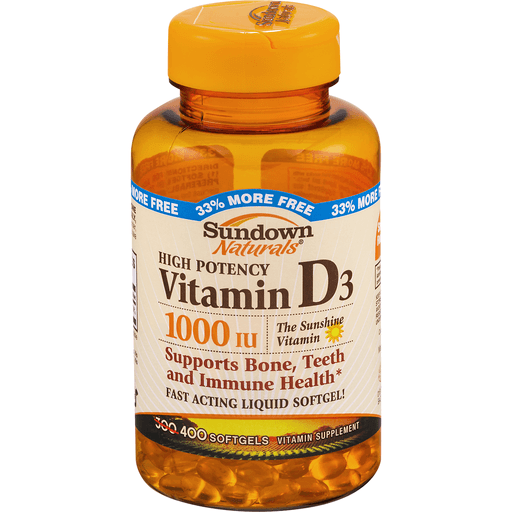 Sundown Naturals High Potency Vitamin D3, Fast Acting, 1000 Iu, 400 Softgels