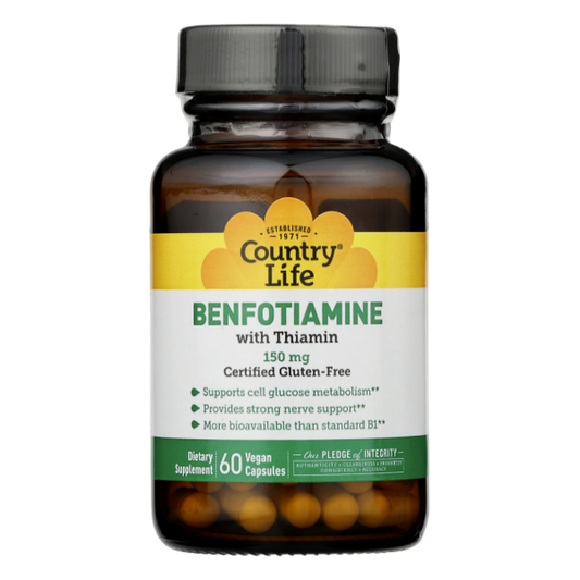 Country Life Benfotiamine With Thiamin 150 Mg 60 Vegan Capsules