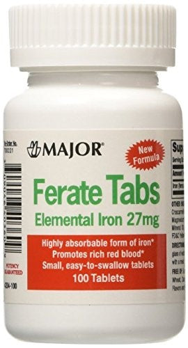 Major Ferate Tabs, Elemental Iron, 27 Mg, Tablets